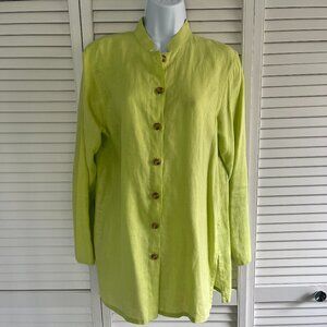 Harve Bernard Button Down Linen Tunic, Pleated Back Light Green, Size 12 (8-10)